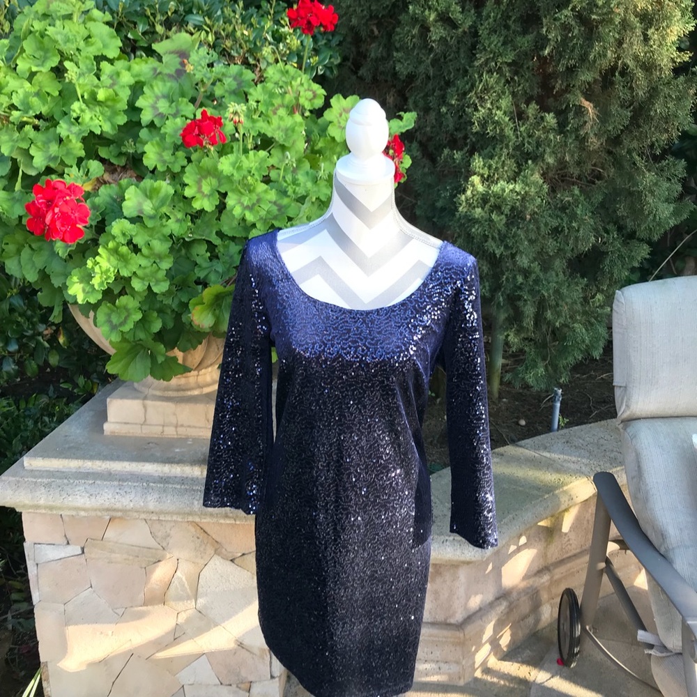 🌸Midnight blue -sequin velvet, stretchy dress!